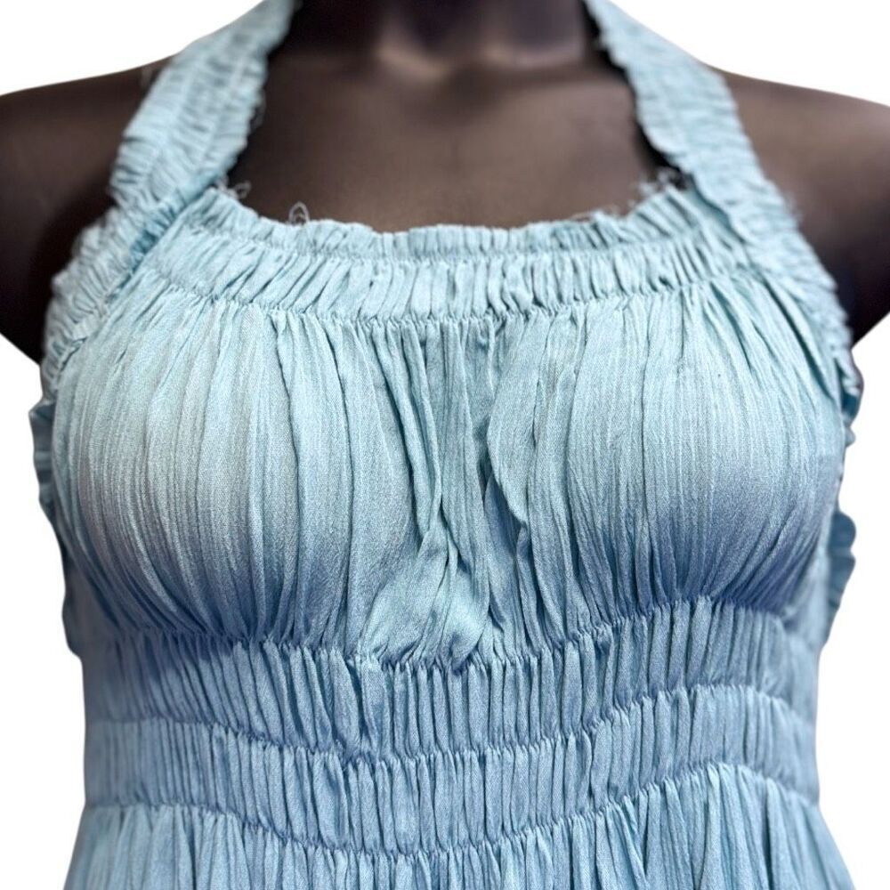 POL Blue Backless Halter Sleeveless Boho Top with Smocking Shirring Detail NEW - Picture 11 of 14